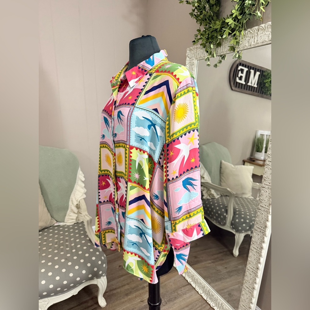 Rose + Olive Patchwork Style Button Down Shirt - image 6